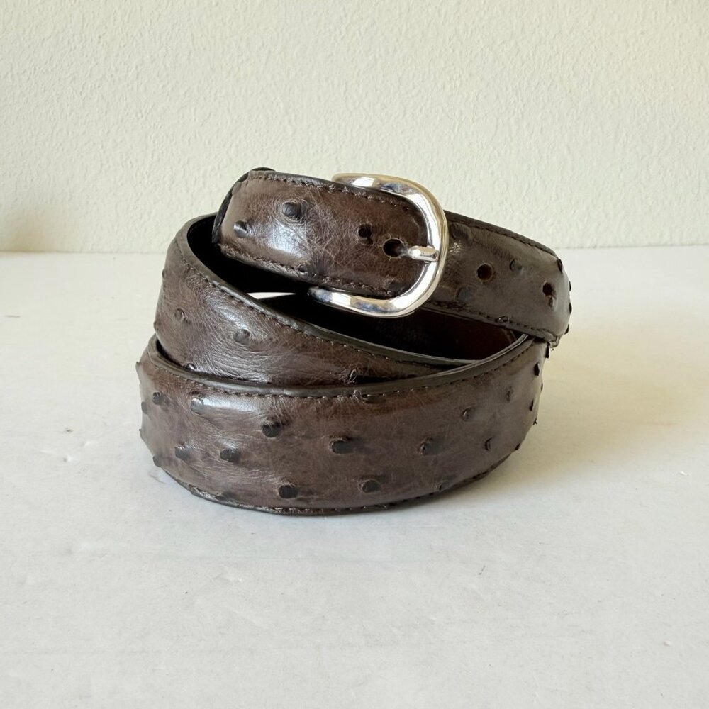 Rod Patrick Mens Full Quill Ostrich Leather Belt Dark Brown 1.25” Taper Sz 36 - Picture 11 of 11